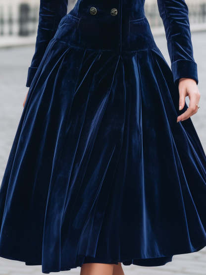Midnight Elegance Velvet Double-Breasted Dress