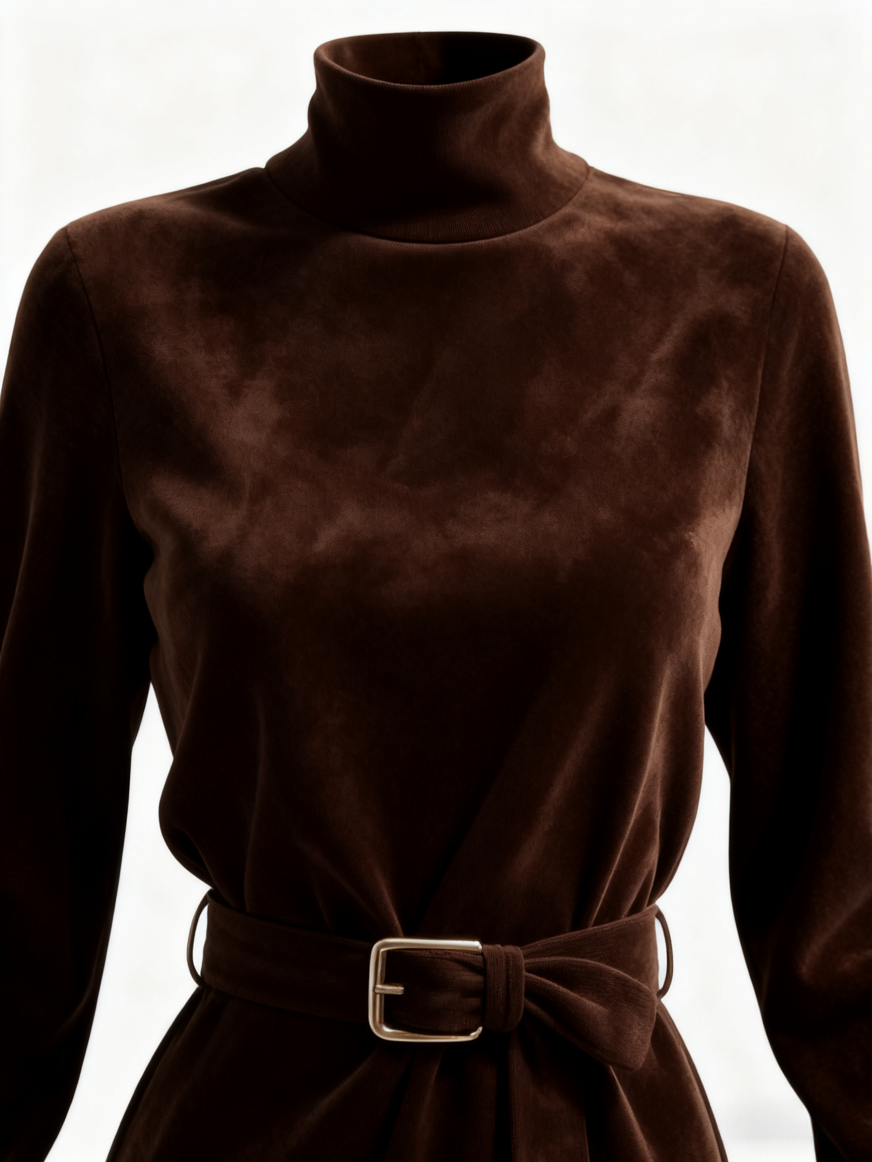 Outdoor Retro Western Style Women's Suede Long Sleeve Mid-Neck Dress