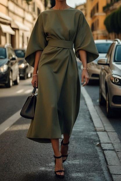 Elegant Solid Color Waist Dress