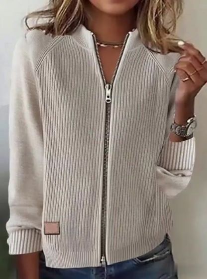 Women'S Autumn And Winter Zipper Long-Sleeved Patchwork Sweater