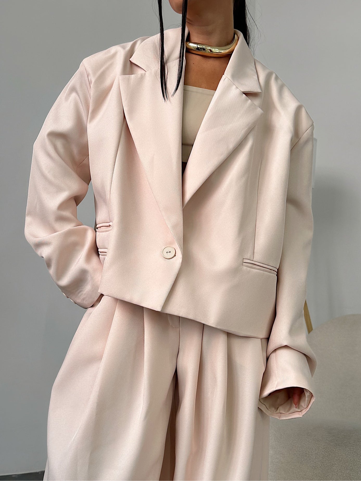 Nude Pink Casual Suit + Wide-leg Pants Set