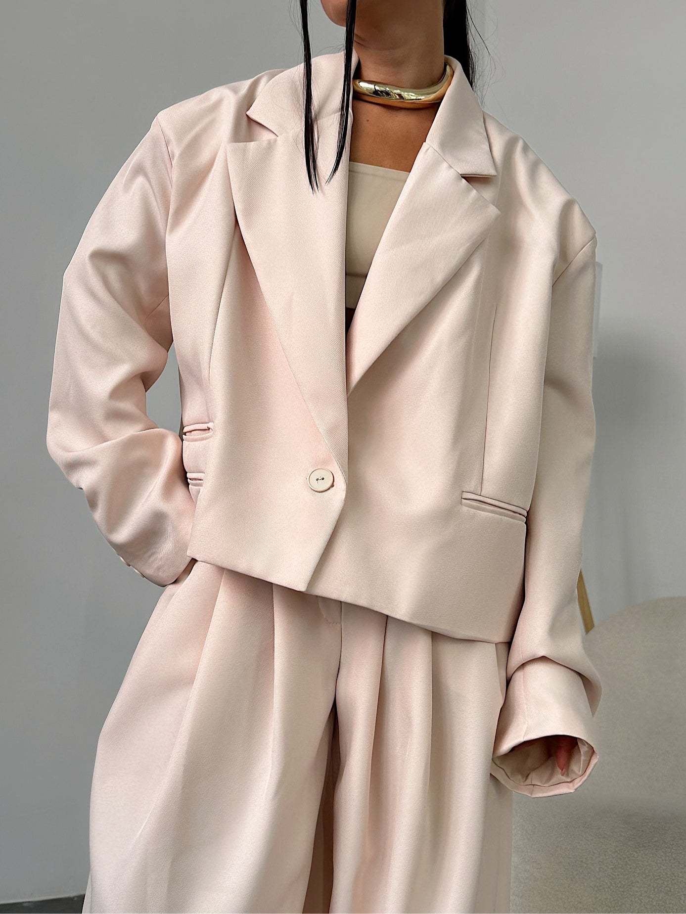 Nude Pink Casual Suit + Wide-leg Pants Set