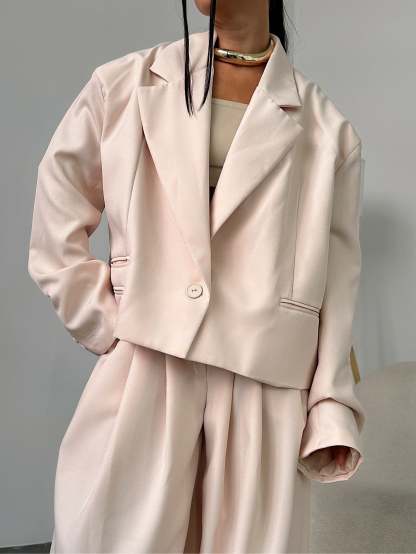 Nude Pink Casual Suit + Wide-leg Pants Set