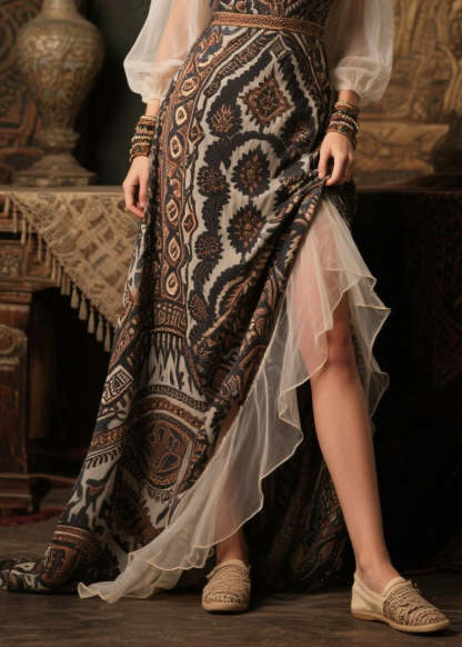 Italian Black V Neck Patchwork Chiffon Long Dress Summer