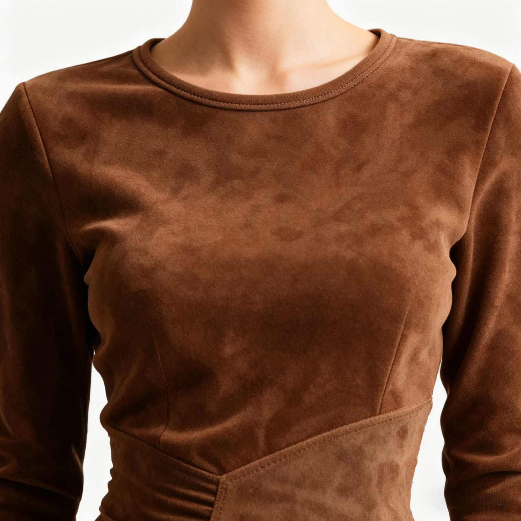 Outdoor Retro Western Style Women's Suede Tassel Long Sleeve Round Neck Dress
