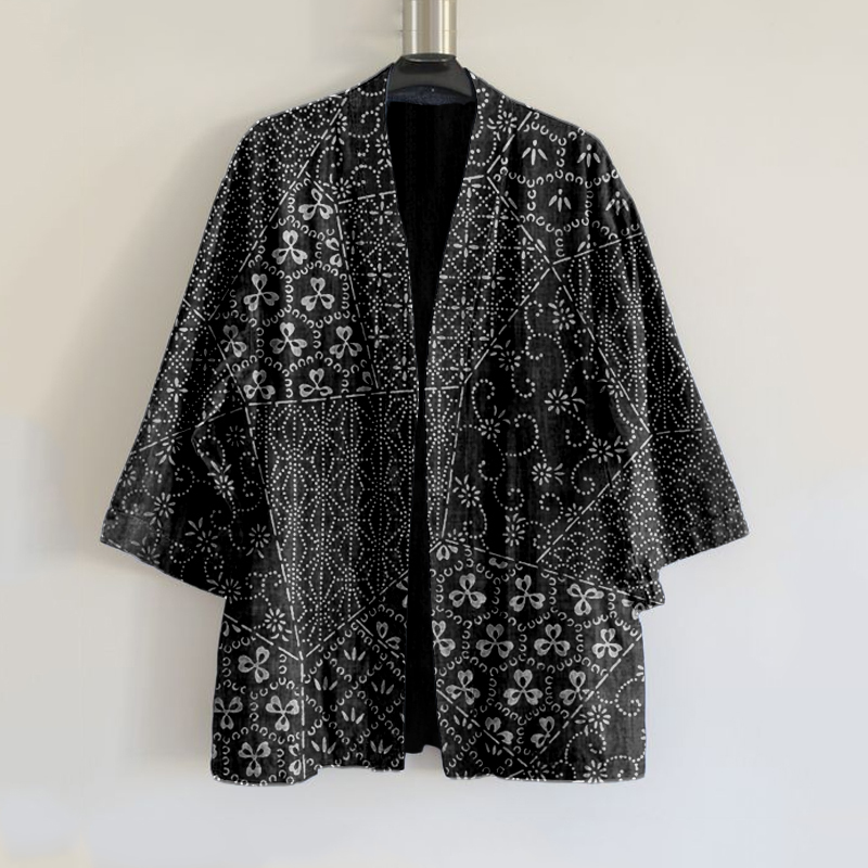 Japanese Traditional Sashiko Art Linen Kimono Cardigan