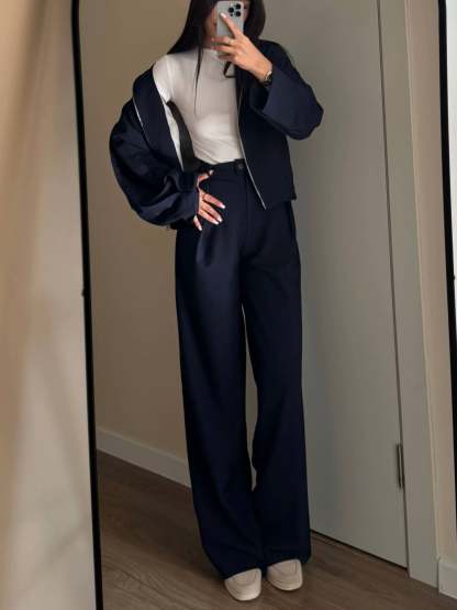 Zippered Jacket And Wide-leg Pants Two-piece Suit