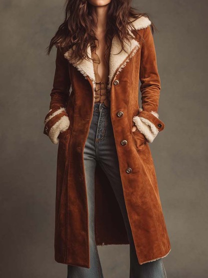 Vintage Suede Shearling Long Coat