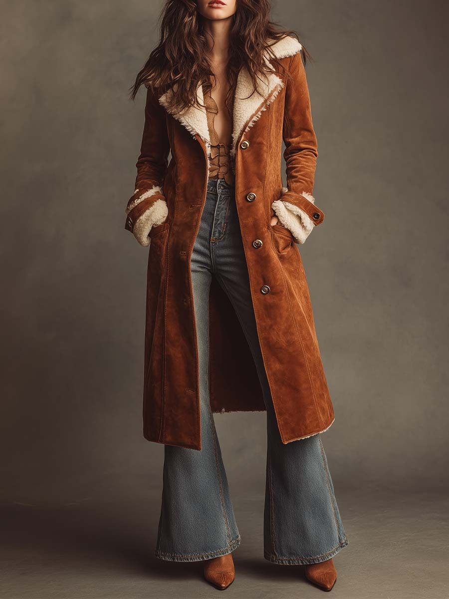 Vintage Suede Shearling Long Coat