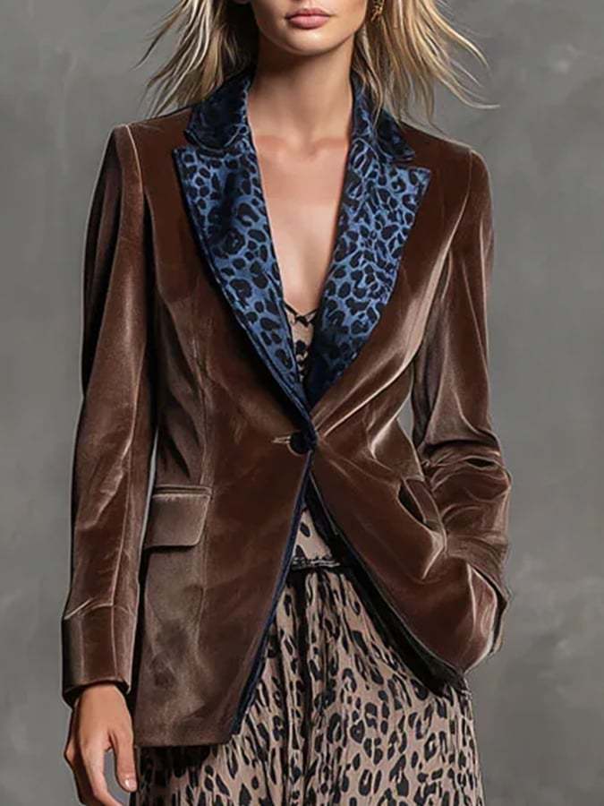 Women's Elegant Western Leopard Velvet Blazer