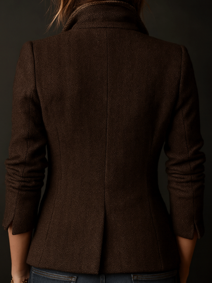 Vintage-Inspired Contrast Edges Chocolate Brown Blazer
