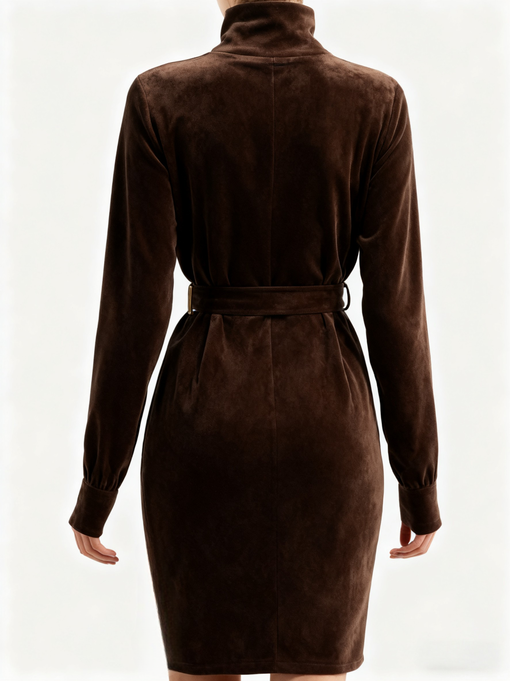 Outdoor Retro Western Style Women's Suede Long Sleeve Mid-Neck Dress