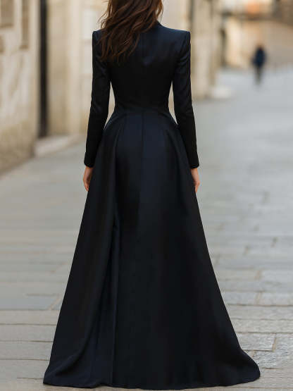 Elegant Tailored Blazer Panel Lace Gown