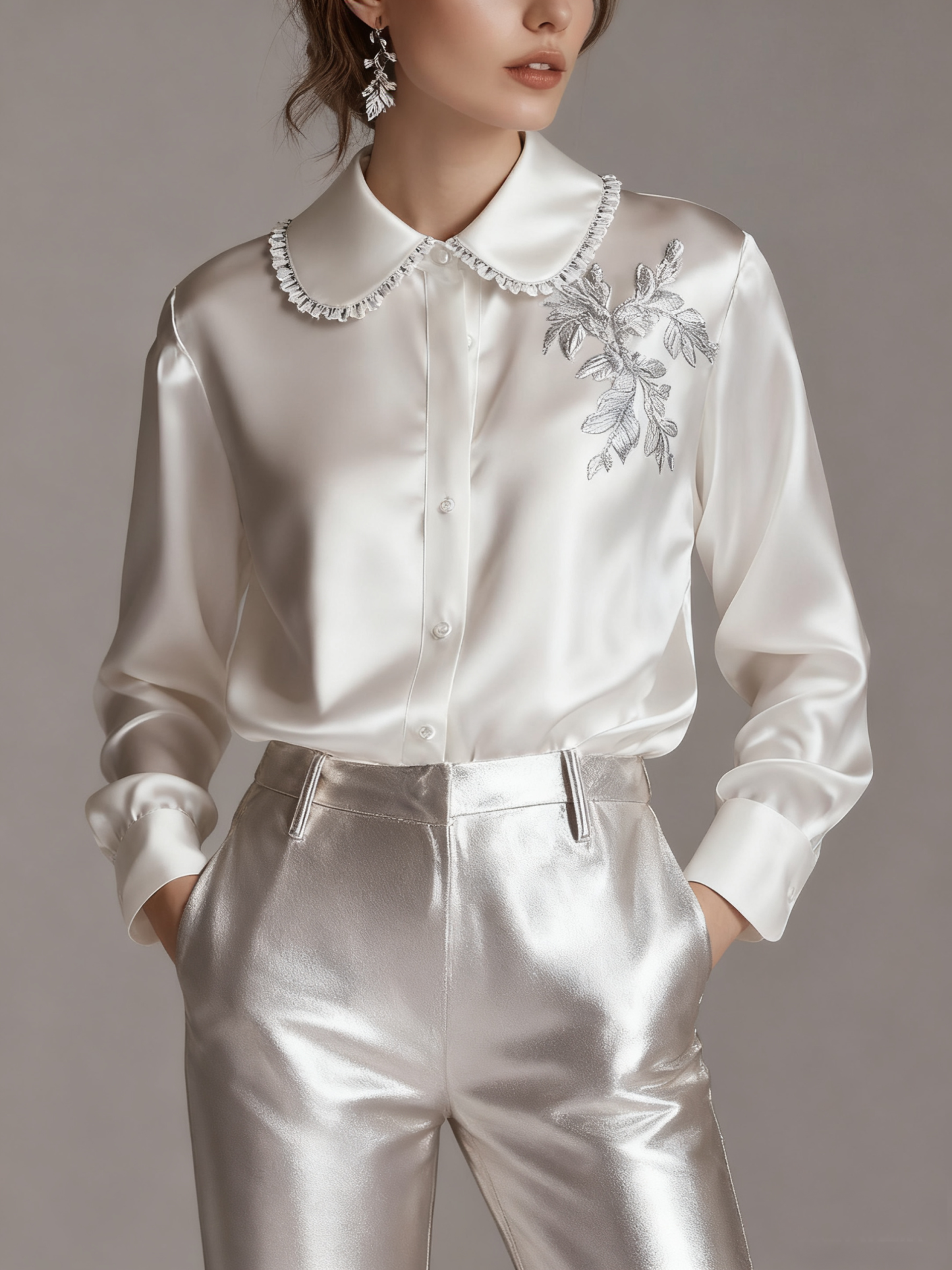 Women's As shown satin shirts with embroidery
