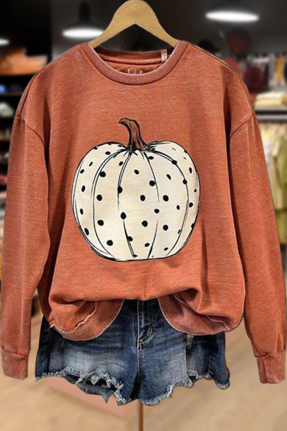 Halloween Pumpkin Print Long Sleeve Cotton Sweatshirt