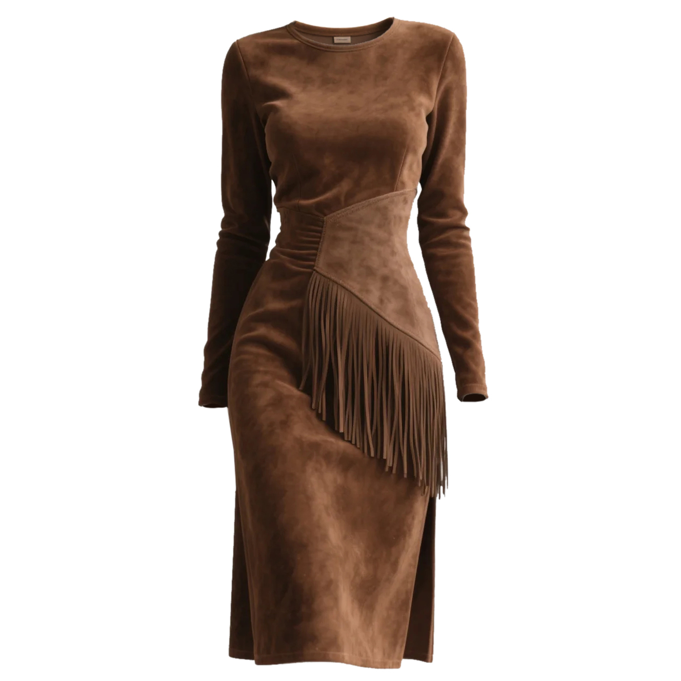Outdoor Retro Western Style Women's Suede Tassel Long Sleeve Round Nec