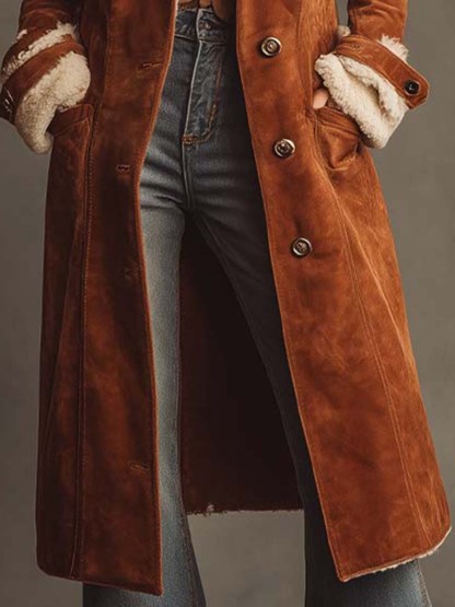 Vintage Suede Shearling Long Coat