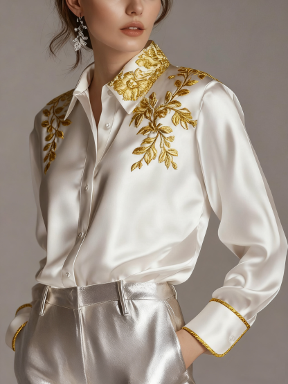Women's As shown satin shirts with embroidery
