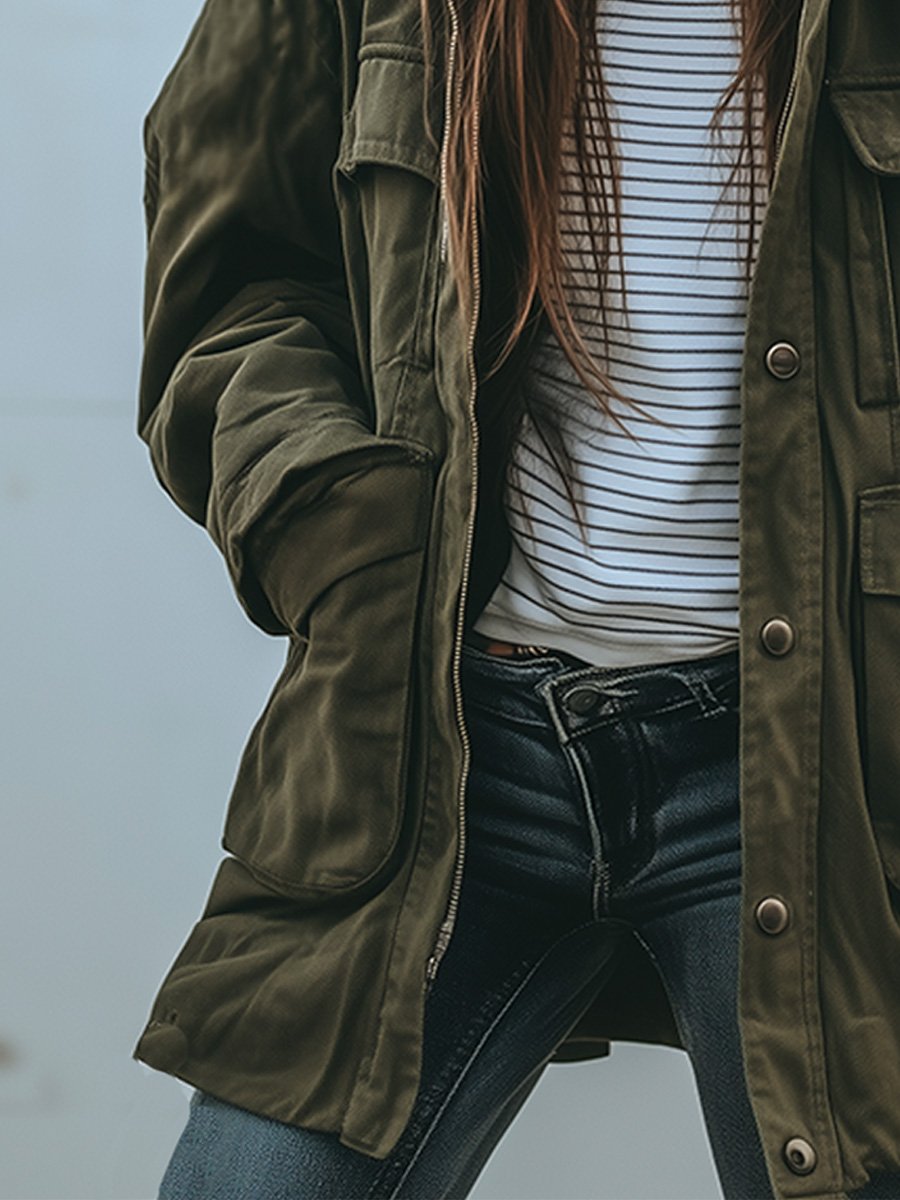 Vintage Casual Hooded Windproof Multi-pocket Work Jacket