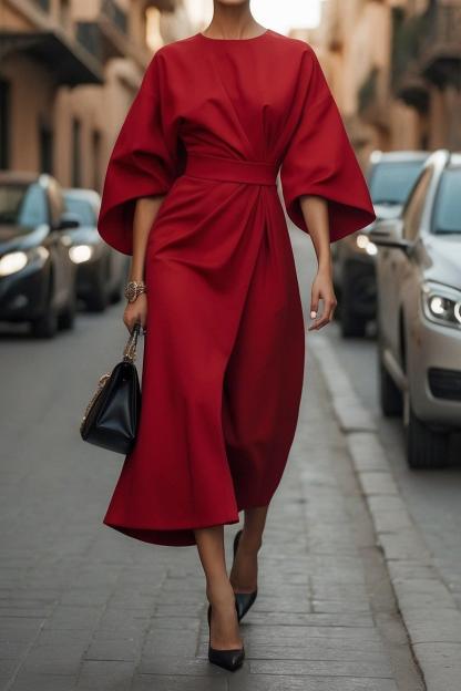 Elegant Solid Color Waist Dress