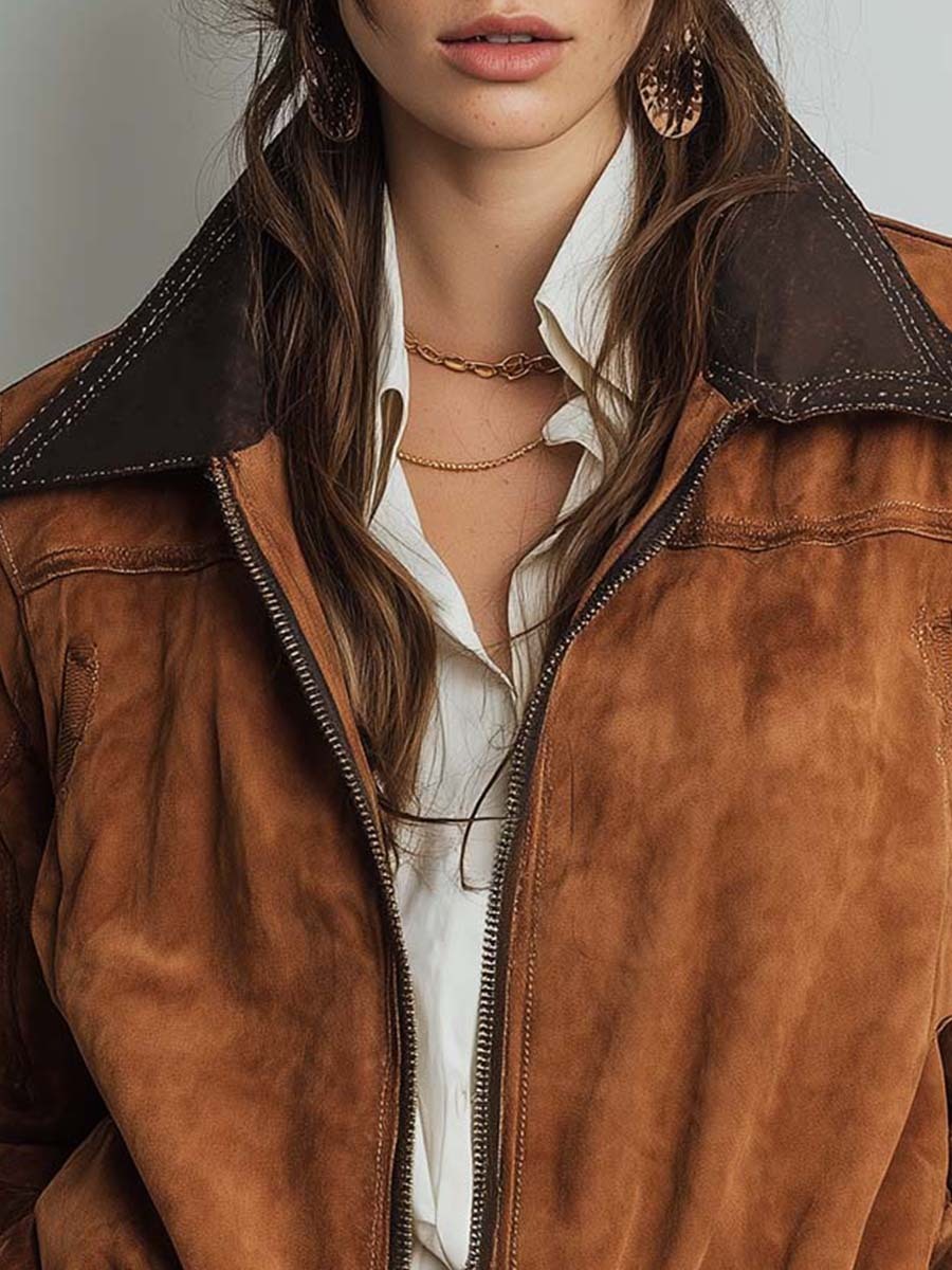 Vintage Distressed Suede Bomber Jacket