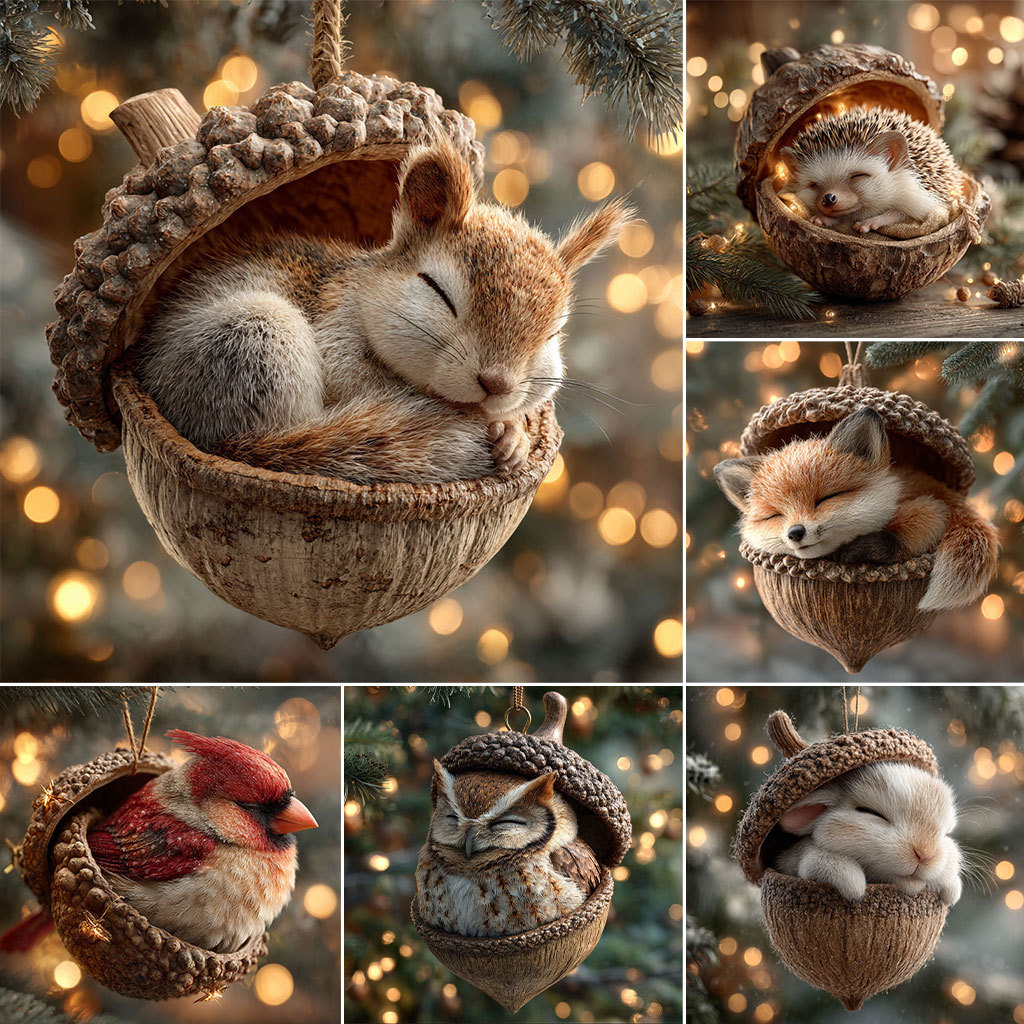 🌰 Woodland Friends Acorn Ornaments – Rustic Forest Holiday Decor 🌲