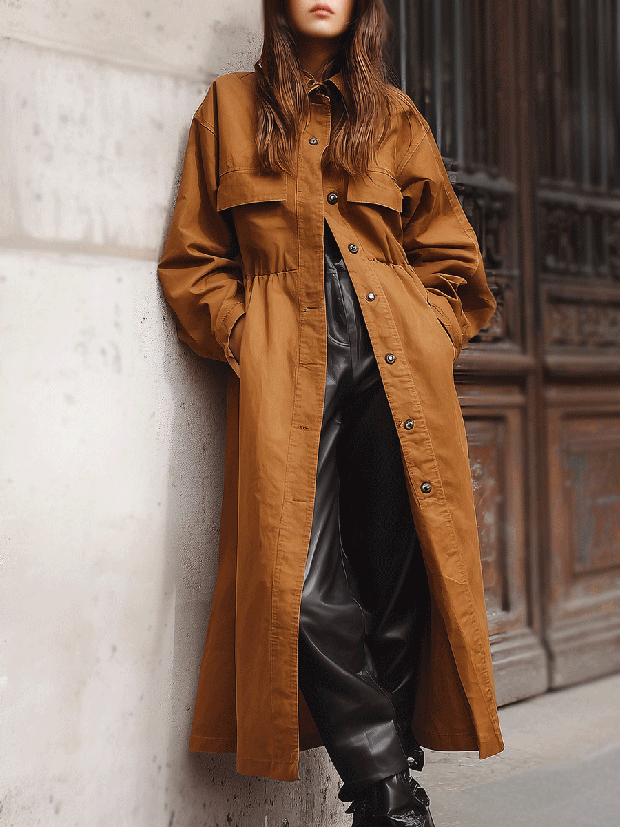 Casual Everyday Versatile Long Button Trench Coat