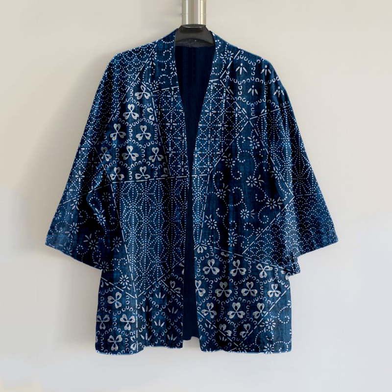 Japanese Traditional Sashiko Art Linen Kimono Cardigan