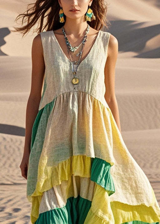Casual Oversized Patchwork Exra Large Hem Cotton Long Dress Summer