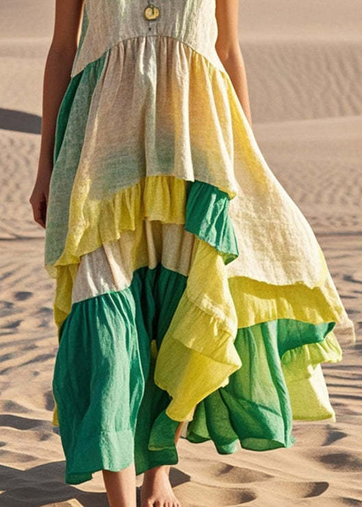Casual Oversized Patchwork Exra Large Hem Cotton Long Dress Summer