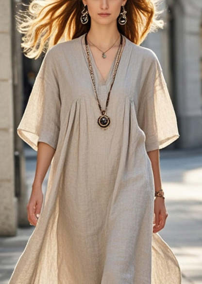 Classy Beige Oversized Cotton Long Dress Summer