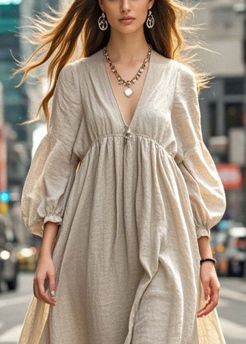 Elegant Beige Oversized Cotton Long Dresses Spring