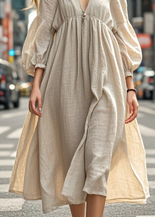 Elegant Beige Oversized Cotton Long Dresses Spring