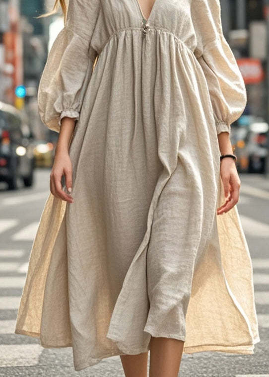 Elegant Beige Oversized Cotton Long Dresses Spring