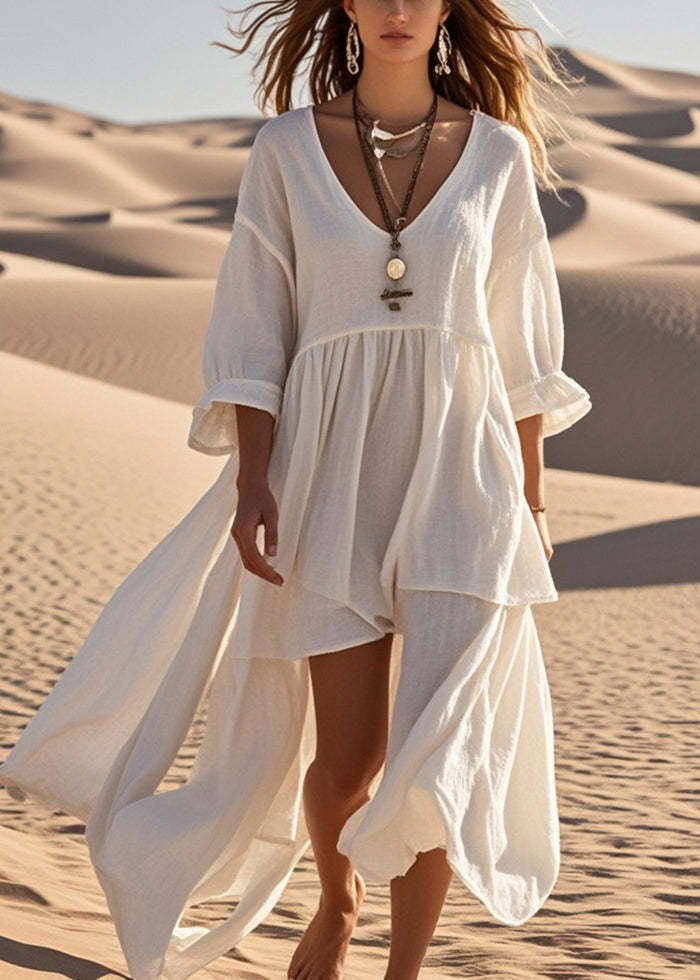 Simple White Asymmetrical Cotton Maxi Dress Summer