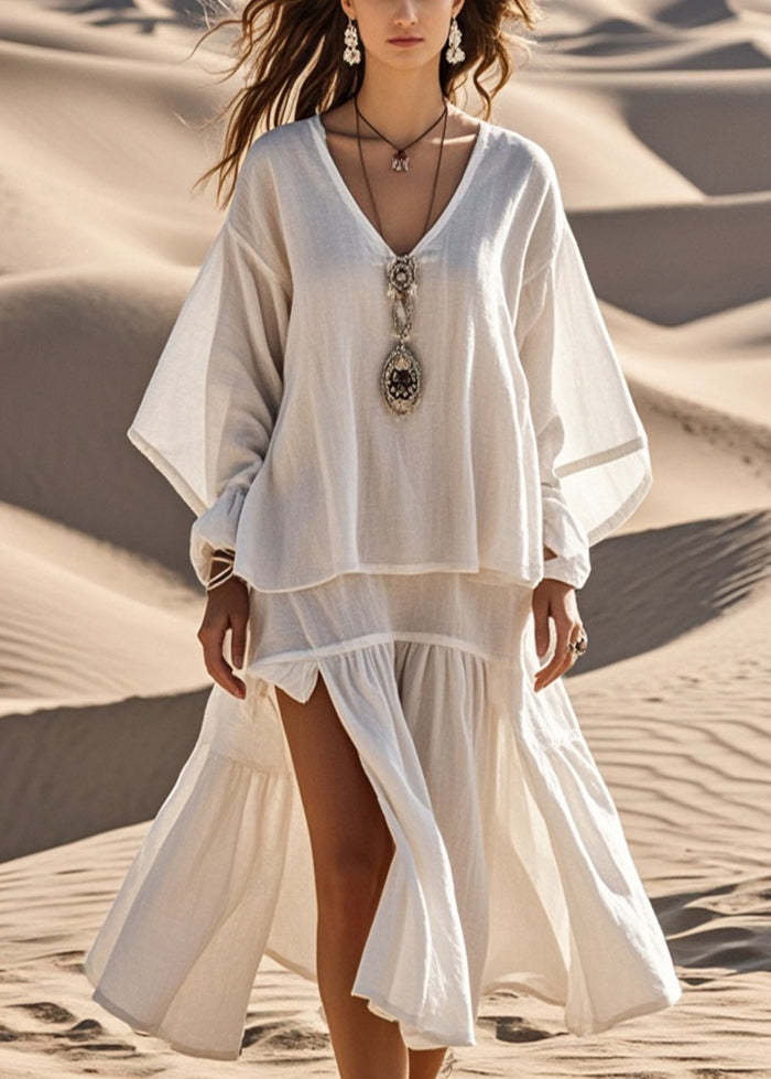Unique White Oversized Side Open Cotton Maxi Dress Spring