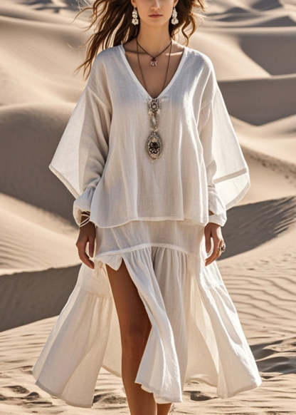 Unique White Oversized Side Open Cotton Maxi Dress Spring