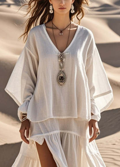Unique White Oversized Side Open Cotton Maxi Dress Spring