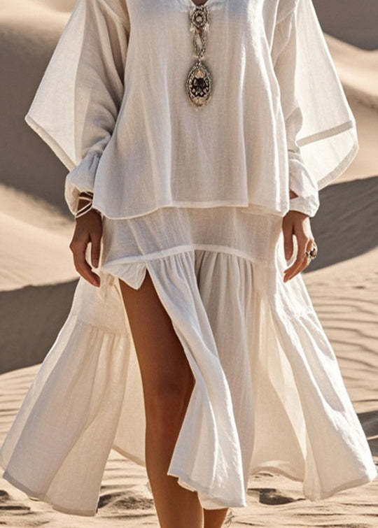 Unique White Oversized Side Open Cotton Maxi Dress Spring
