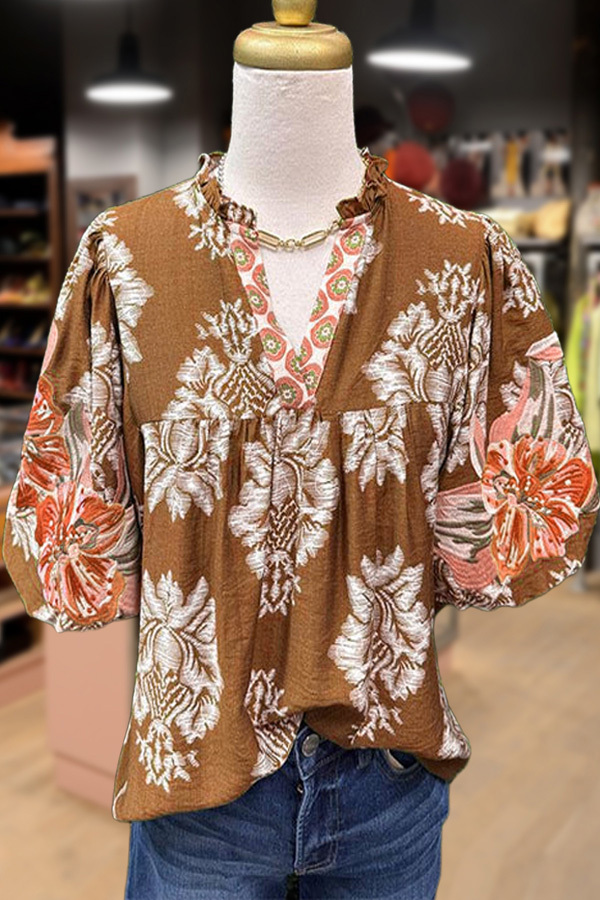Embroidered Puff Sleeve Floral Top