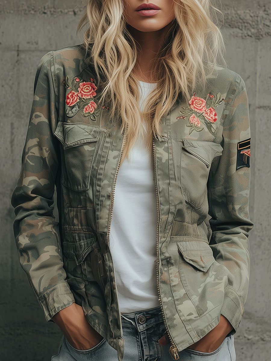 Casual Heavy Duty Embroidered Camo Jacket