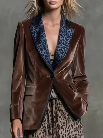 Women's Elegant Western Leopard Velvet Blazer