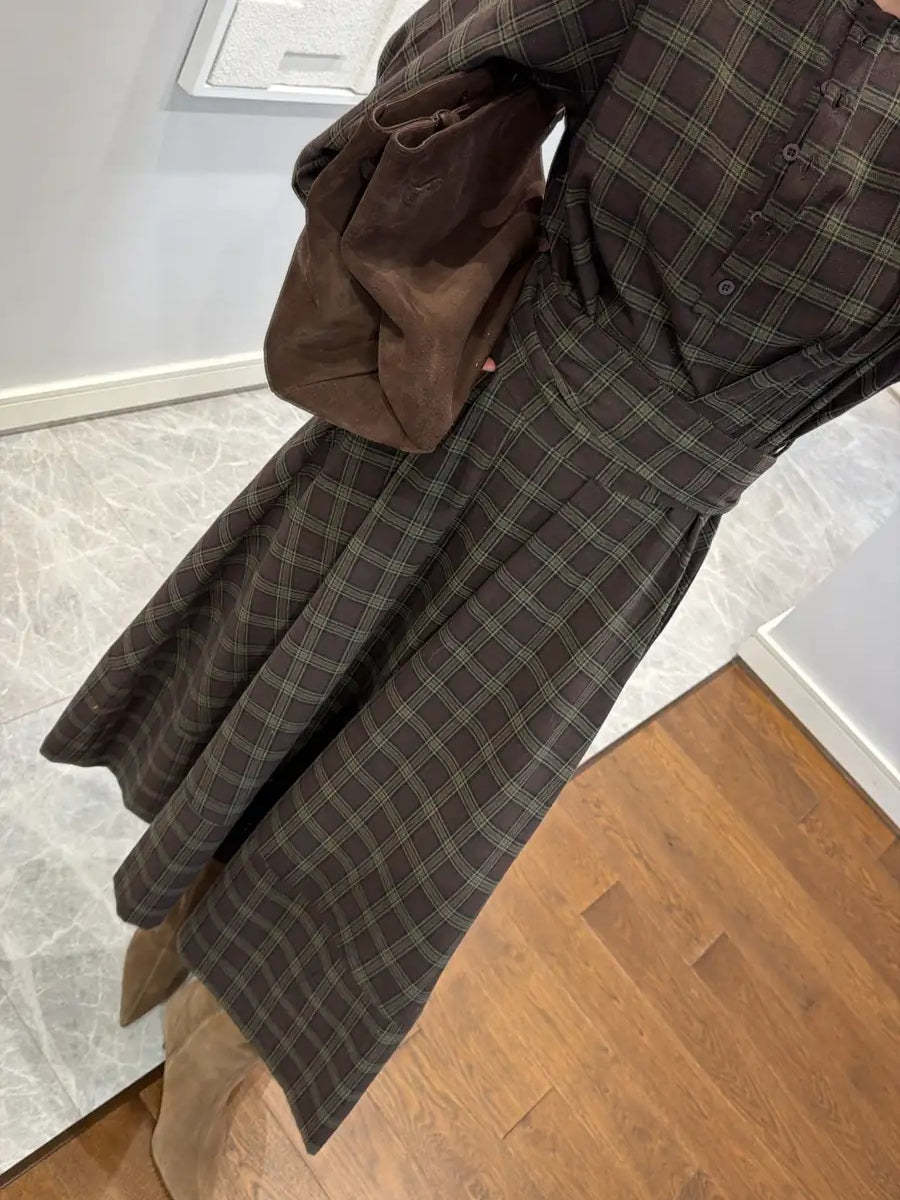 Plaid Patterned Belted Midi Dress