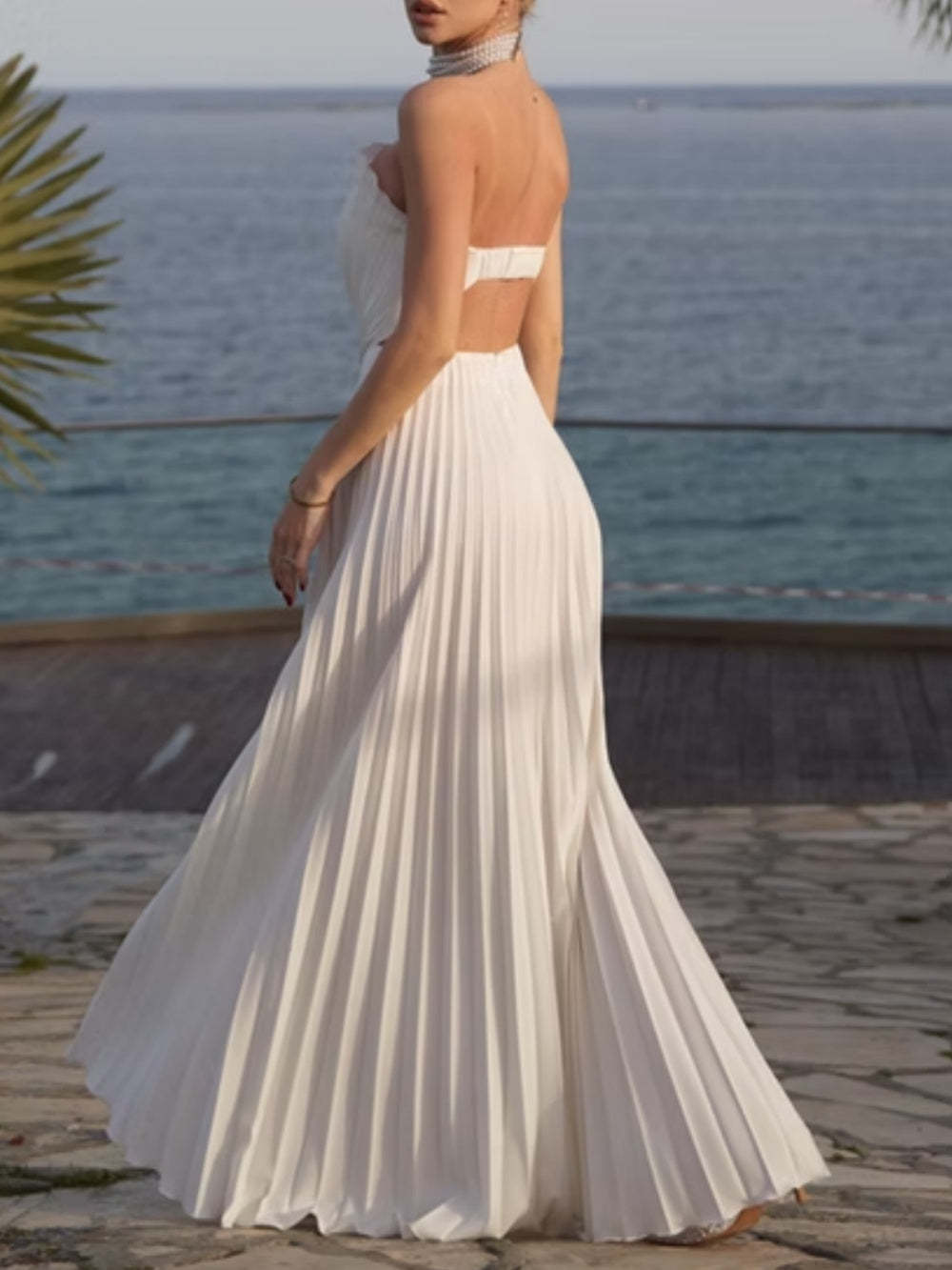 Evening Pleated Off Shoulder Maxi Dress Shell