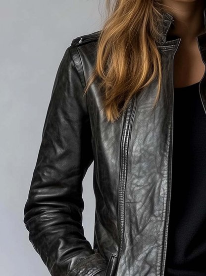 Women's Vintage Stand Collar Faux Leather Jacket