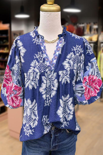 Embroidered Puff Sleeve Floral Top