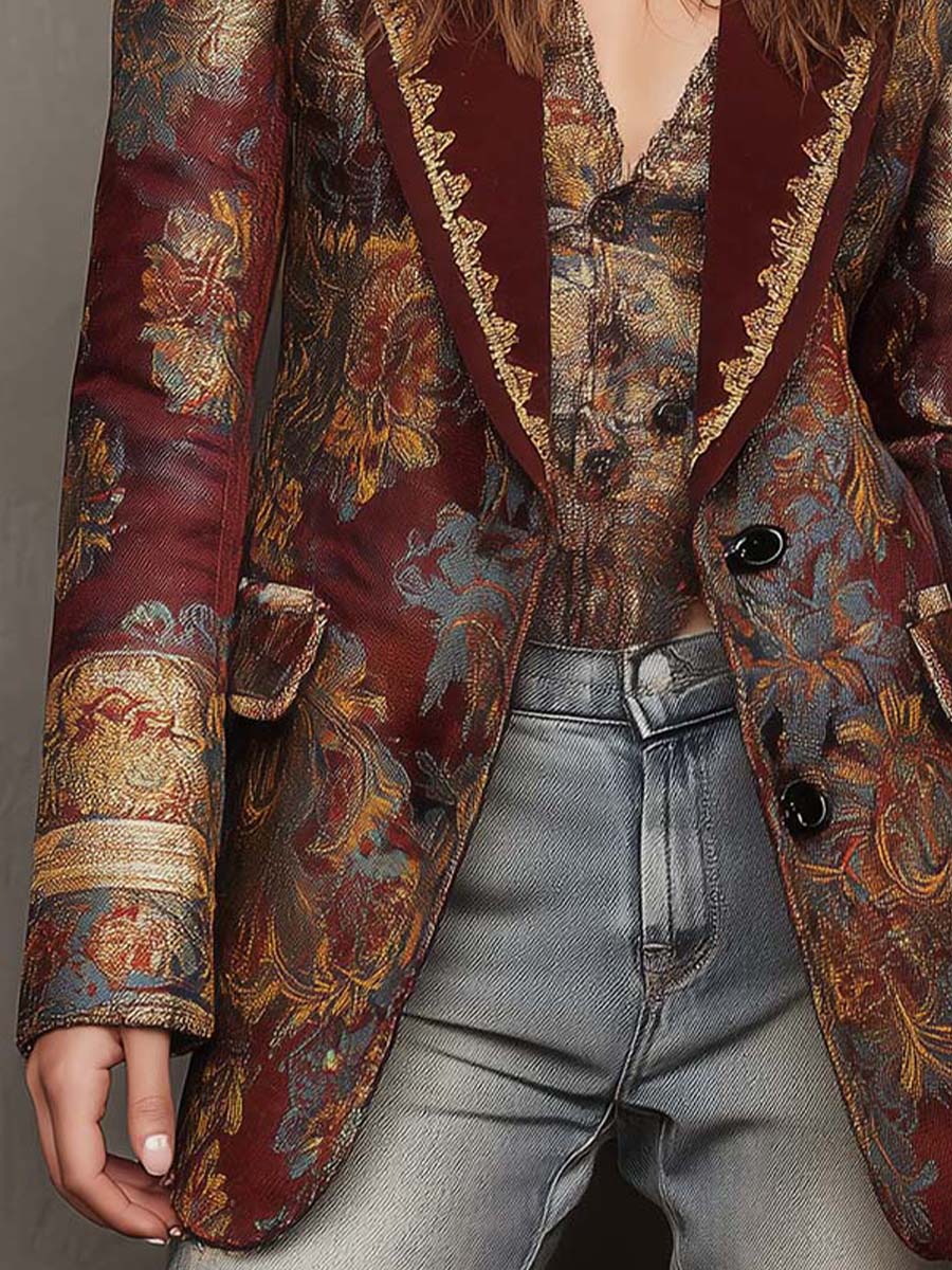 Vintage Jacquard Floral Blazer