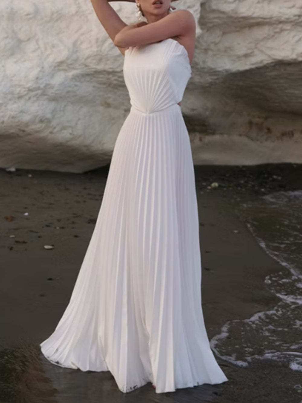 Evening Pleated Off Shoulder Maxi Dress Shell