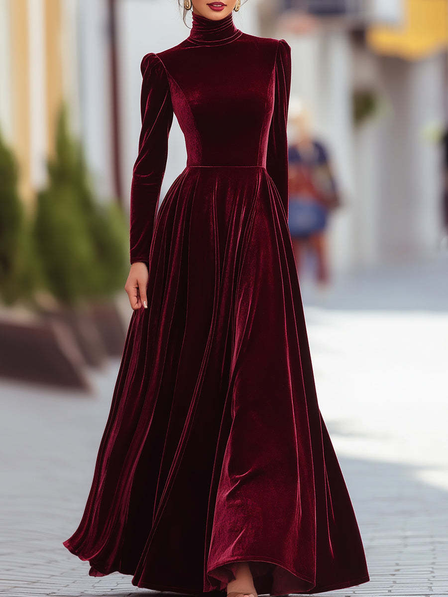 Burgundy Velvet Long-Sleeve Gown