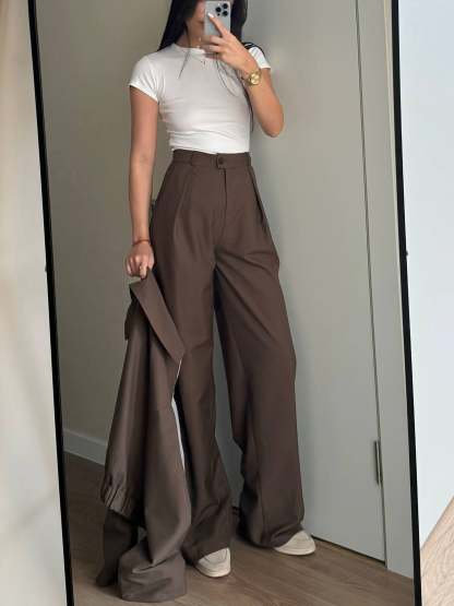 Zippered Jacket And Wide-leg Pants Two-piece Suit
